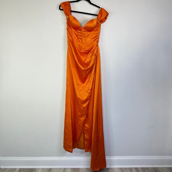 Miss Circle Zayda Orange High Slit Corset Satin Gown Women’s Size Small - Picture 3 of 10
